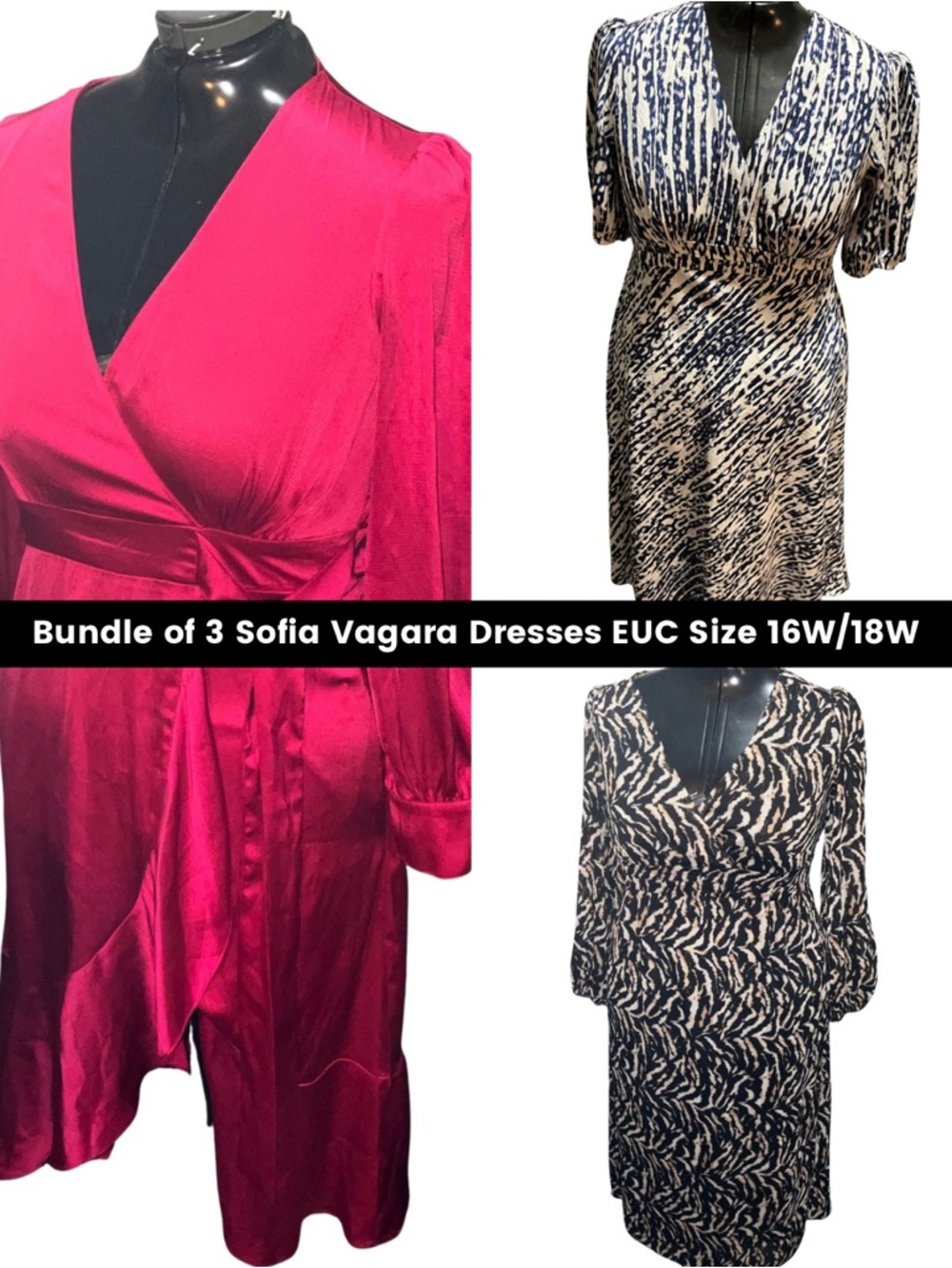 Sofia Jeans Sofia Vergara 3 Dress Bundle EUC Pink Zebra Navy 16W 18W Plus